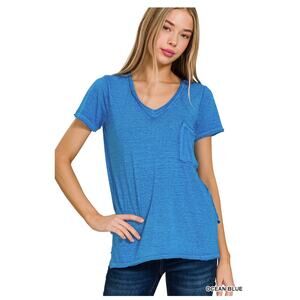 Zenana - Wash Melange Burnout Scoop V-Neck Top - XLarge
